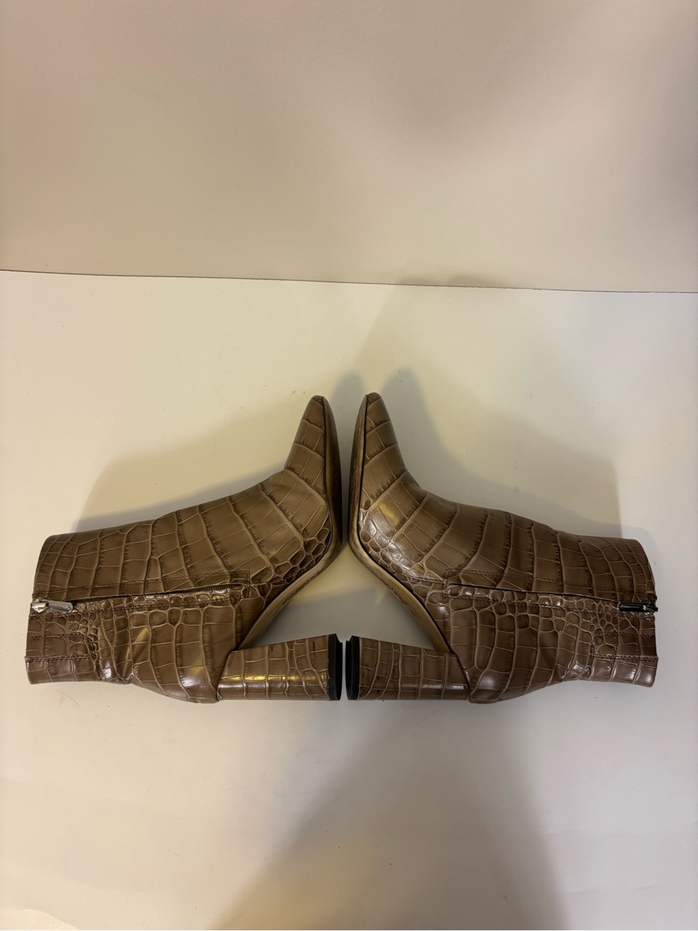 Sam Edelman Croc-Embossed Block Heel Mid Calf Booties - Taupe Women’s 8 - Picture 5 of 7